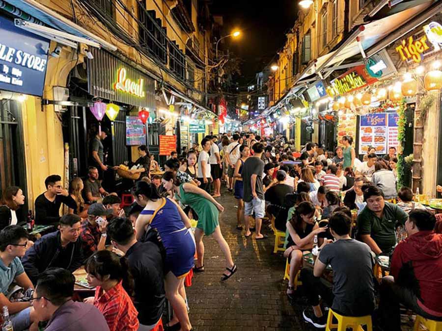 A bustling fast food street in Vietnam